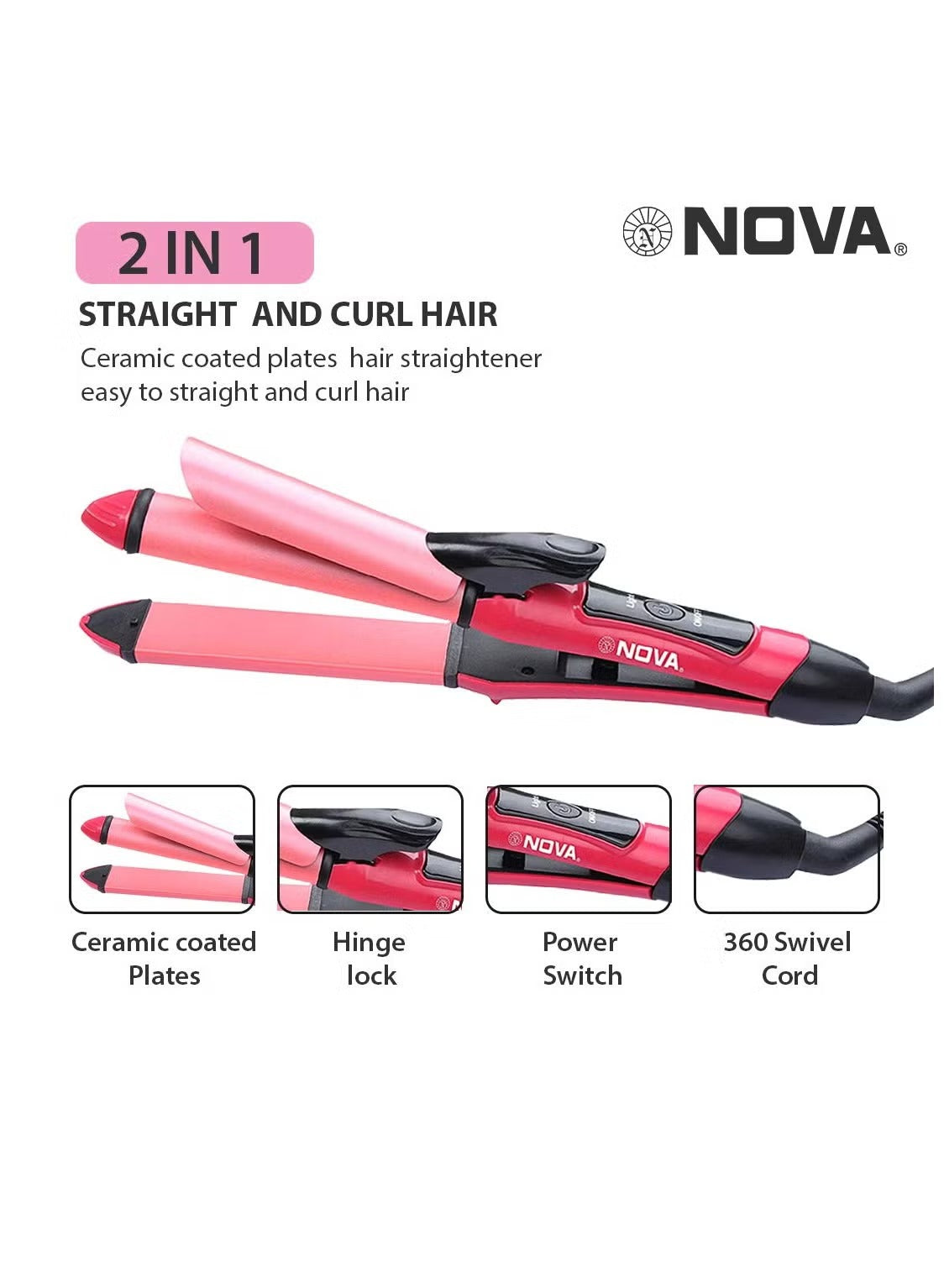 NOVA 2-in-1 Hair Straightener & Curler